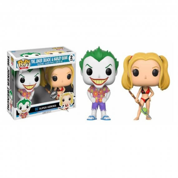 Figurine DC - 2-Pack Exclu Joker & Harley Quinn Beach Pop 10cm