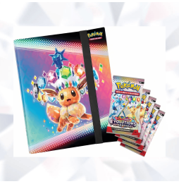 Visuel du contenu du Coffret Portefolio + 5 Boosters Pokémon Écarlate et Violet Évolutions Prismatiques