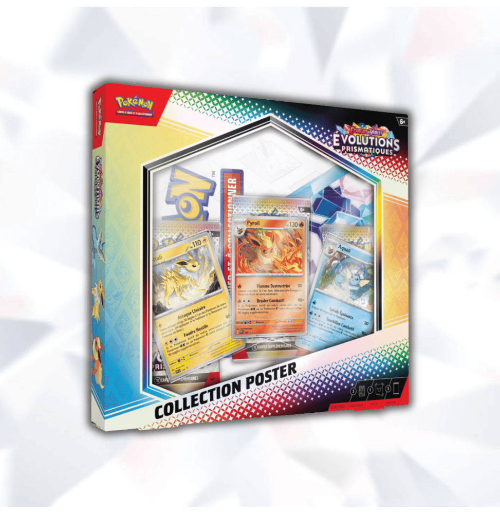 Pokémon : Coffret Poster Évolutions Prismatiques EV08.5 avec Boosters et Cartes Promo